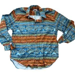 Vintage Territory Ahead Button Down Shirt Cotton Denim Southwestern Blue Large